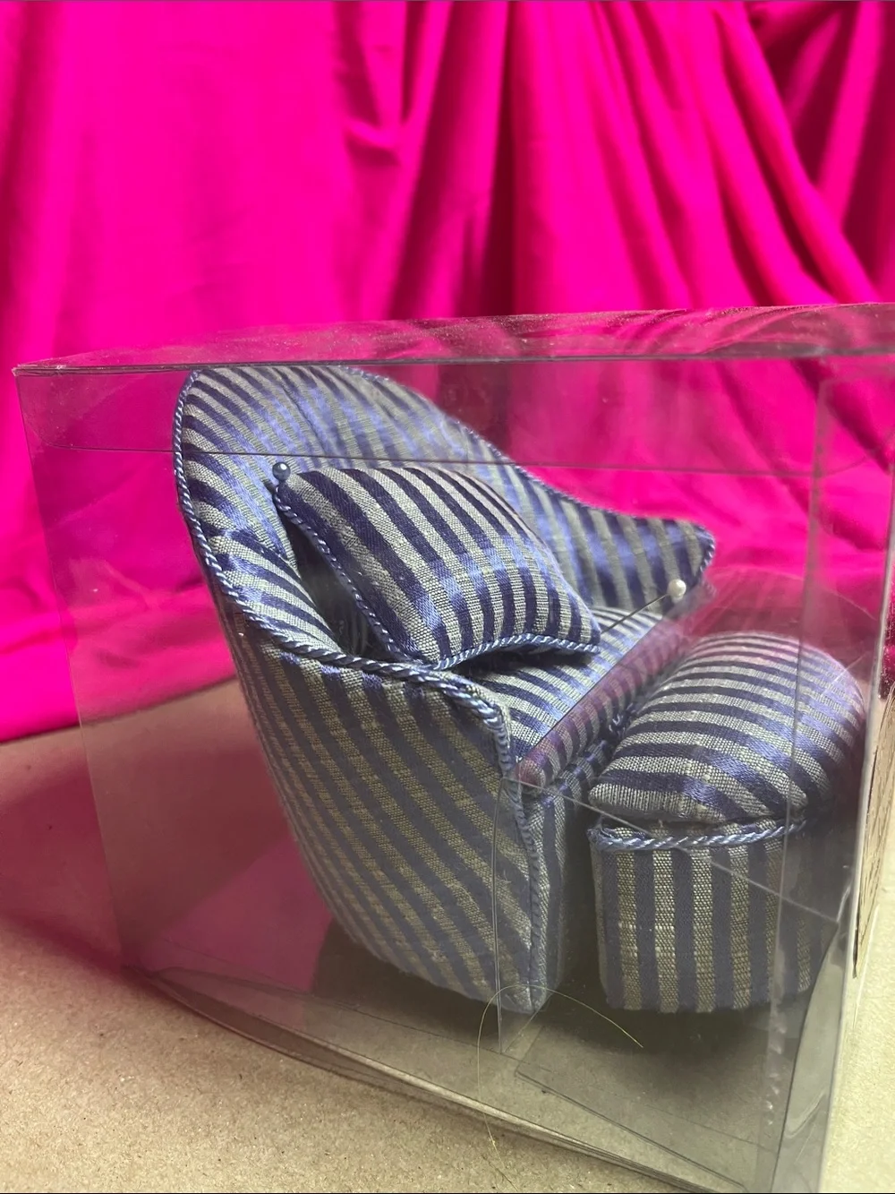 Dritz Collectible Cushions Blue Striped Pin Cushions Storage Compartment 3pc Set